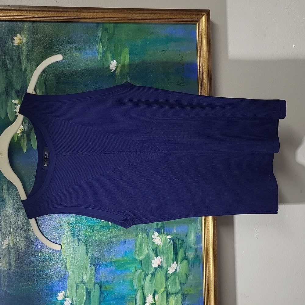 White House Black Market Dark Navy Blue Rib Knit Stretch Top ~ Like New